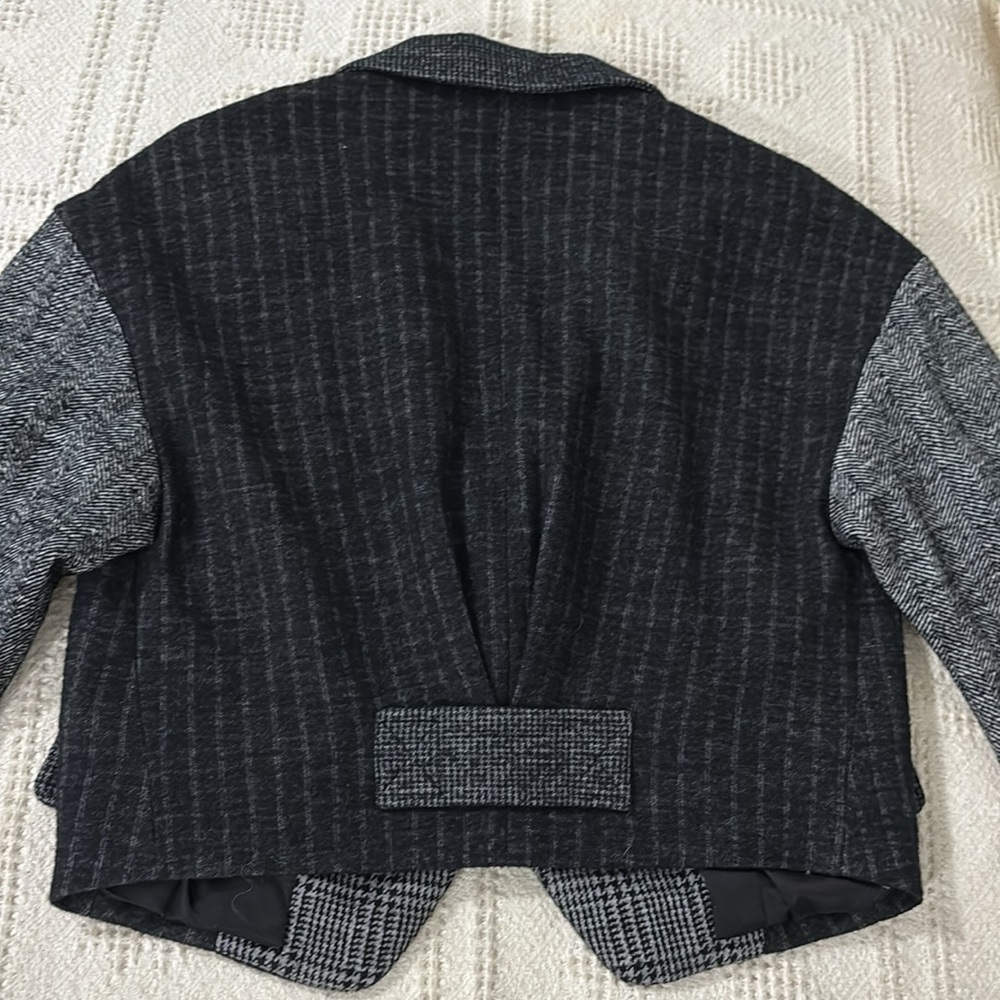Vintage Diane Von Furstenberg Cropped Shrunken Striped Herringbone Blazer Sz‎ 6 - Picture 4 of 13